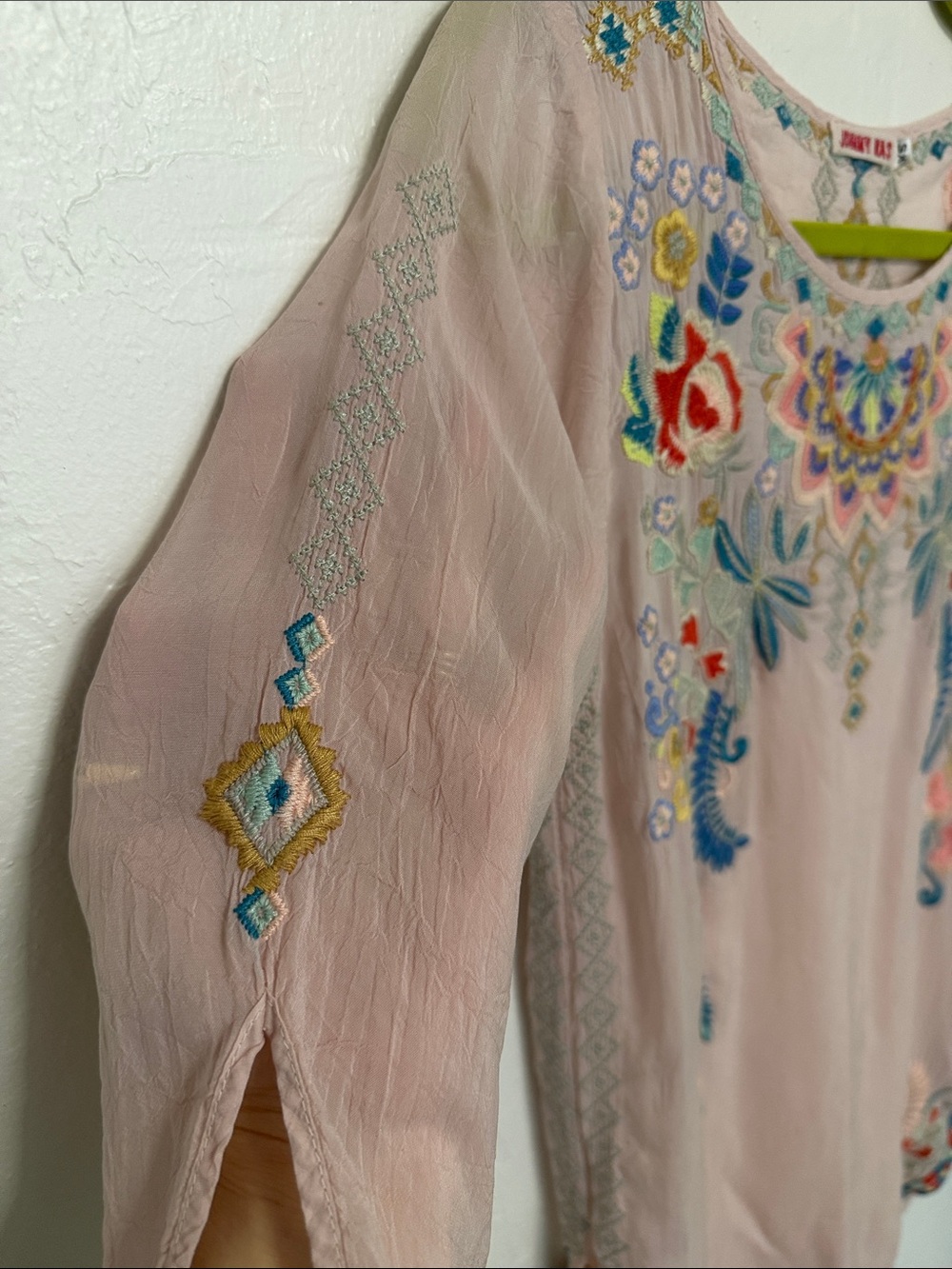 Johnny Was Dusty Blush Embroidered Floral Boho Tunic - Picture 3 of 11
